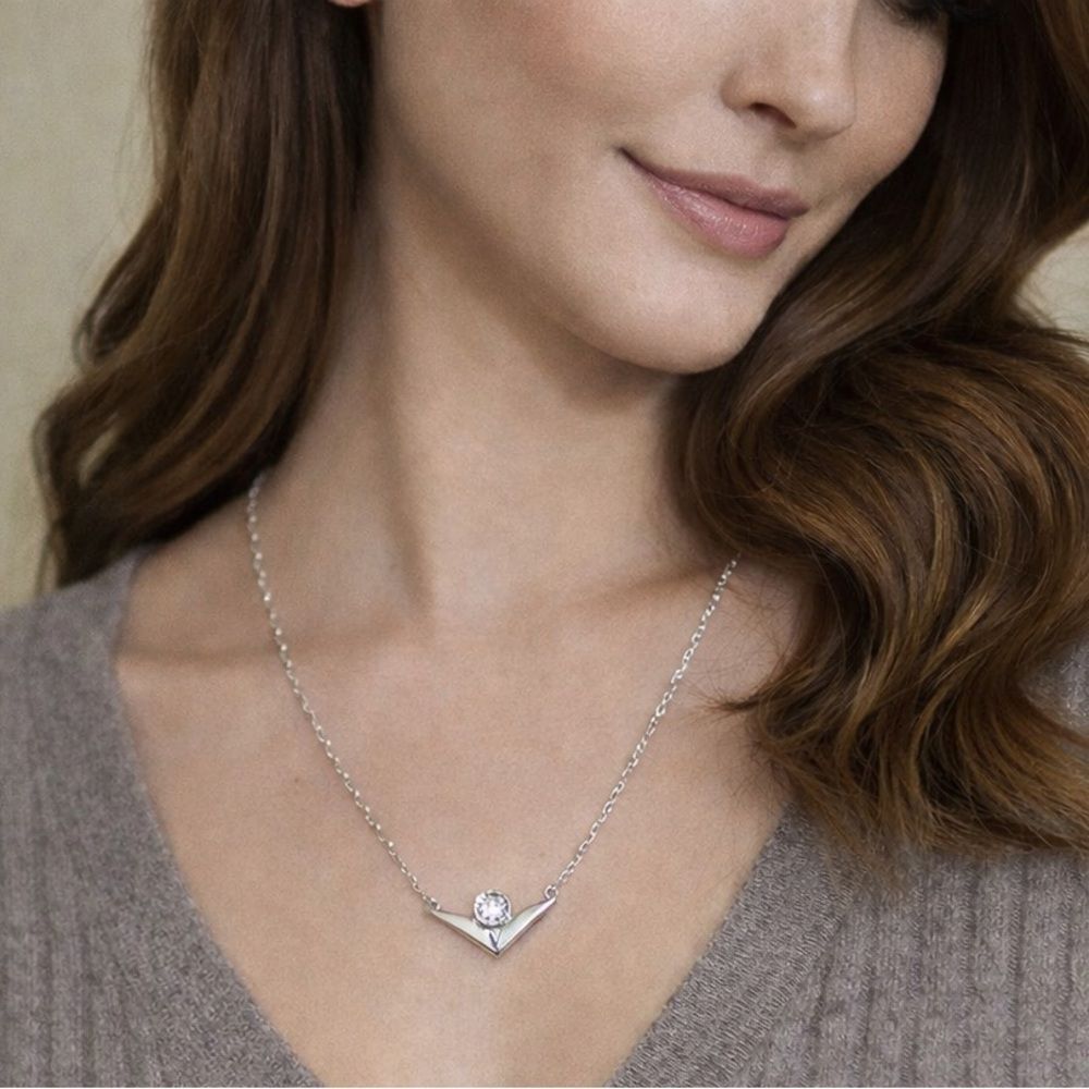 Tocara 925 Sterling Silver & Cubic Zirconia V Necklace Adjustable Length